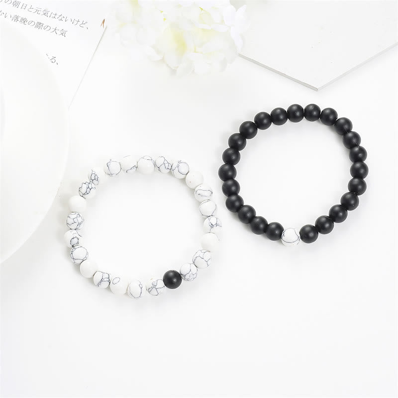 2pcs Natural Frosted Stone and White Turquoise Beaded Couple Bracelet Set