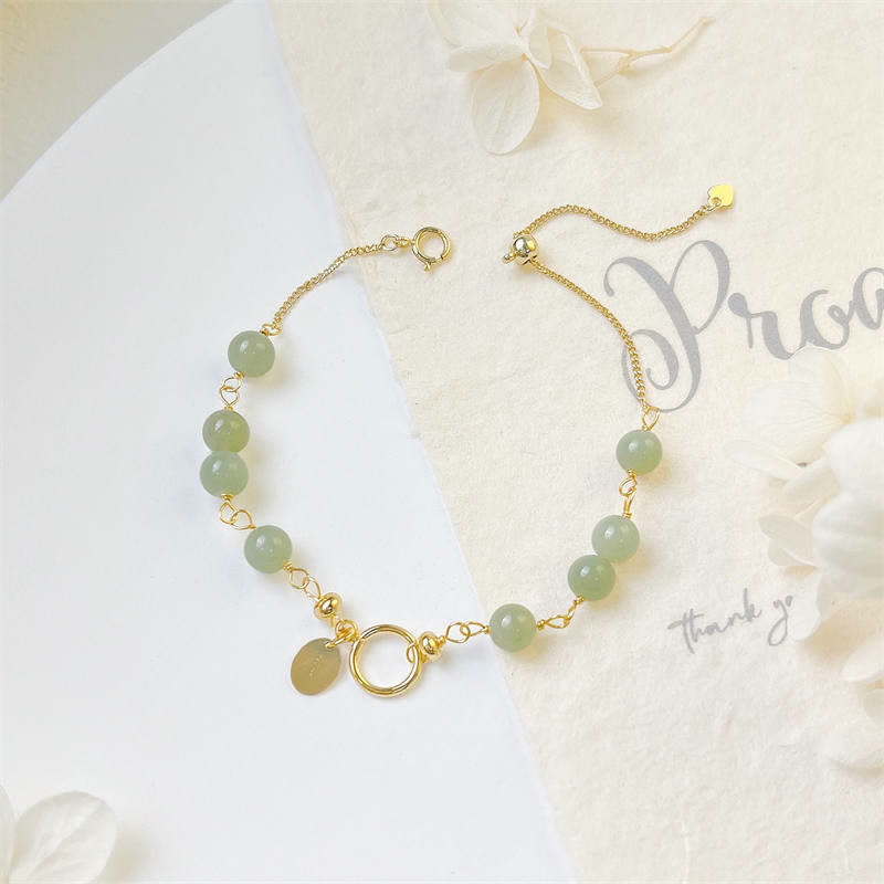 Unique Natural Hetian Jade 14K Gold filled Luck Beaded Bracelet