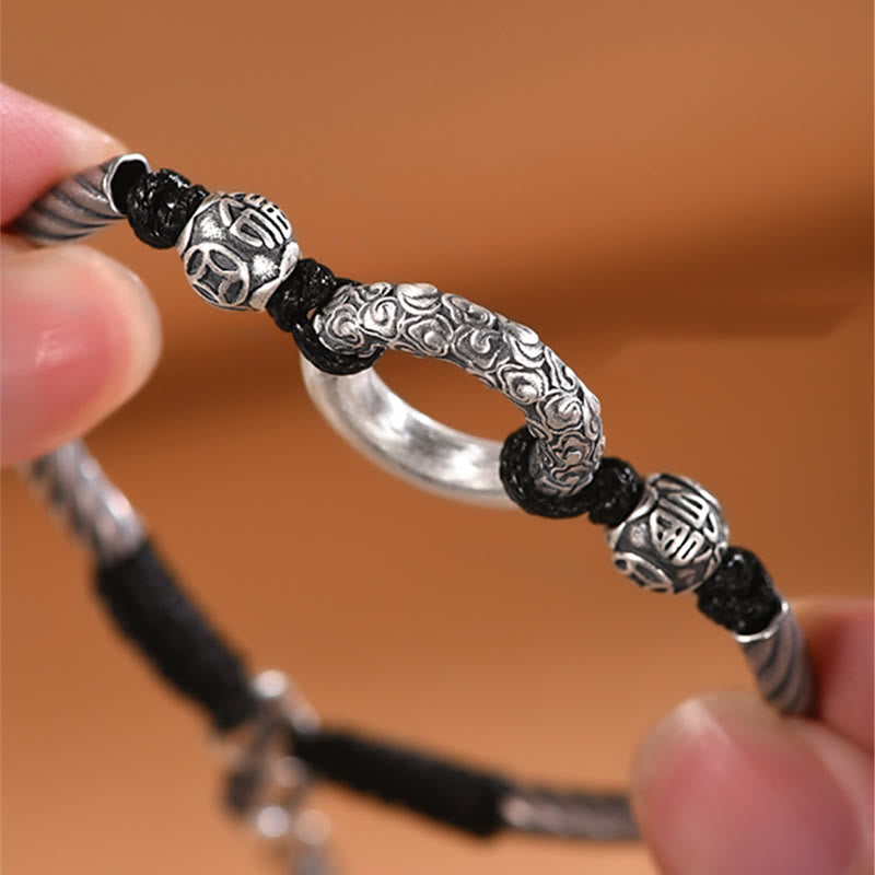 999 Sterling Silver Fu Character Peace Buckle Copper Coin Auspicious Clouds Fortune Bracelet