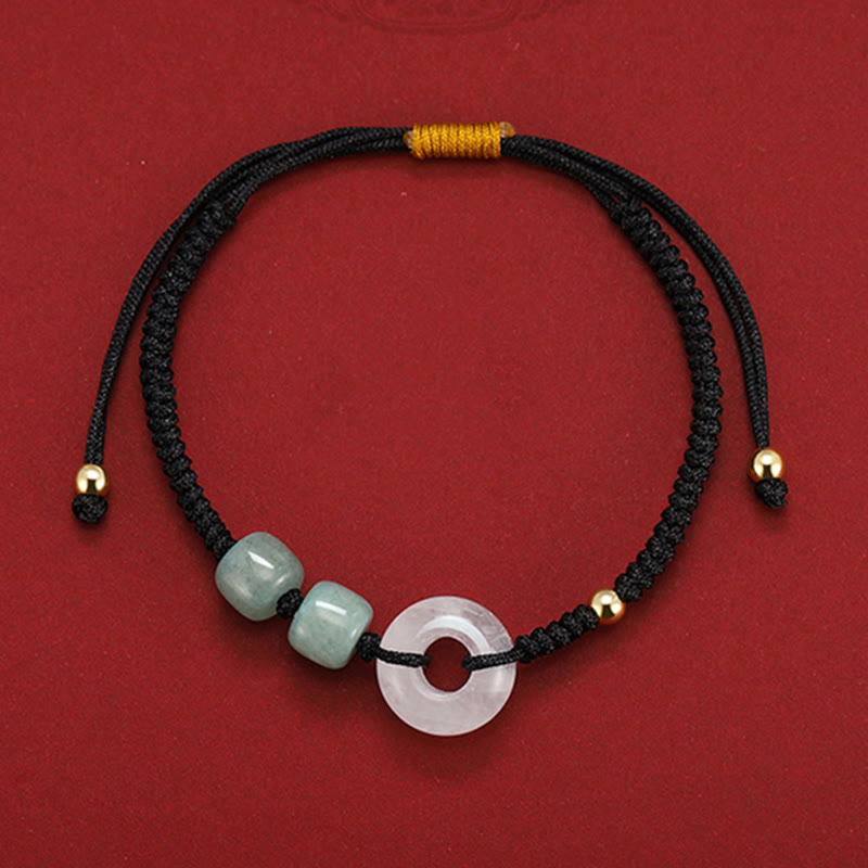 2Pcs Green Aventurine White Jade Peace Buckle Luck Braided Couple Bracelet