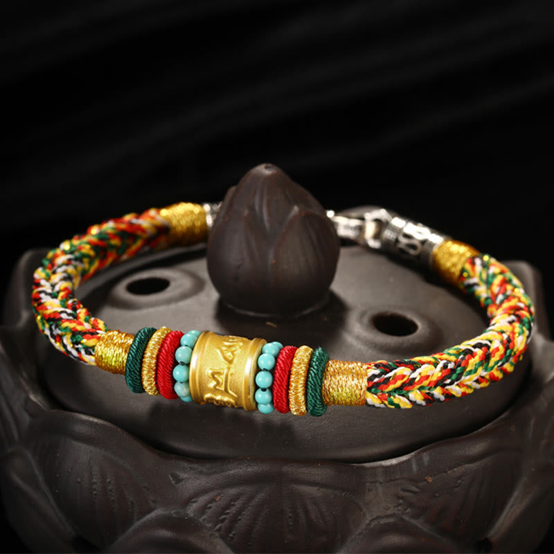 Tibet 999 Gold Om Mani Padme Hum Handmade Eight Thread Peace Knot Luck Bracelet