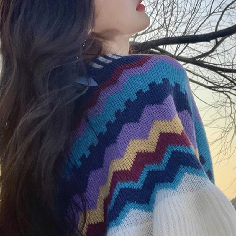 Tibetan Shawl Colorful Striped Wavy Line Tassels Winter Cozy Travel Scarf Wrap
