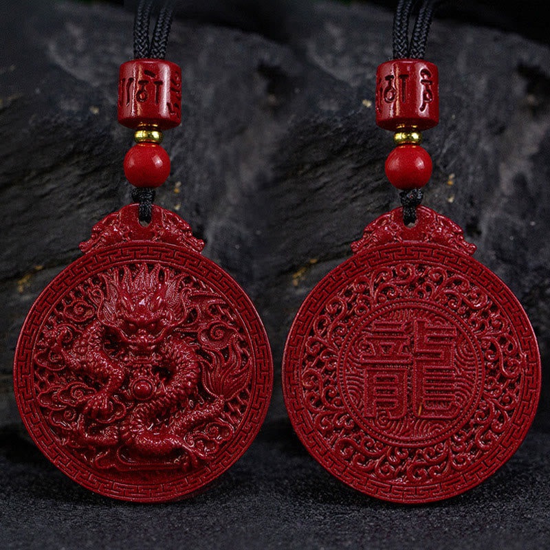 Year of the Dragon Natural Cinnabar Dragon Protection Necklace Pendant