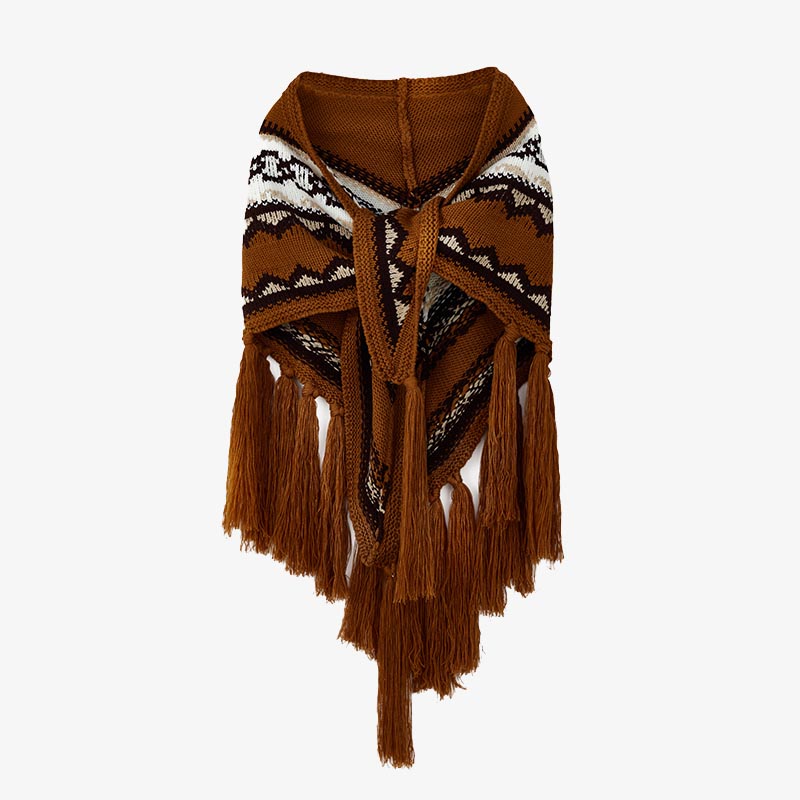 Tibetan Triangular Shawl Striped Tassels Winter Cozy Travel Scarf Wrap