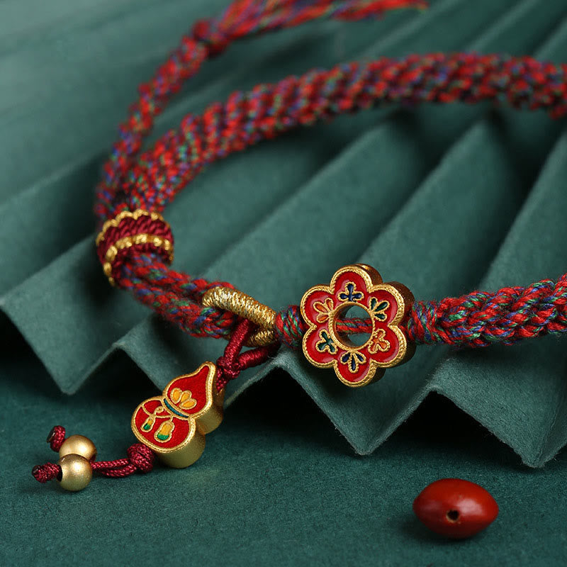 Handmade Colorful Gourd Flower Protection Braided String Bracelet