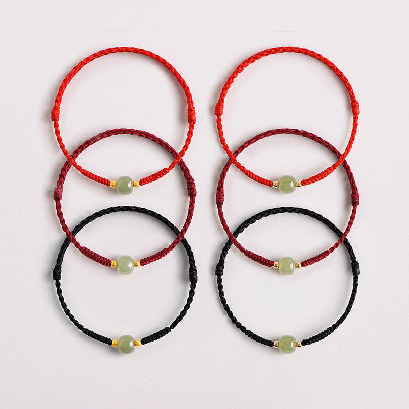 Handmade Jade Bead Braided Red String Adjustable Bracelet