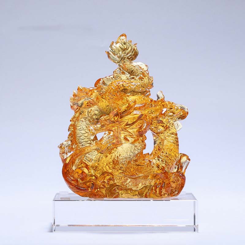 Year of the Dragon Handmade Liuli Crystal Art Piece Protection Home Office Decoration With Base