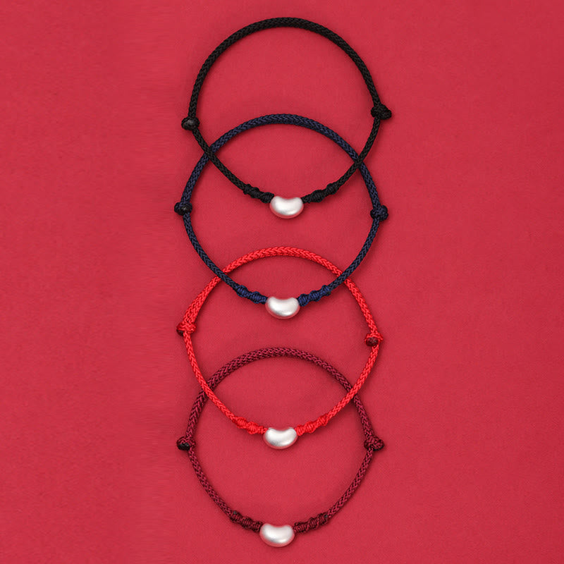 999 Sterling Silver Bean Design Luck Connection Handmade Braided Bracelet