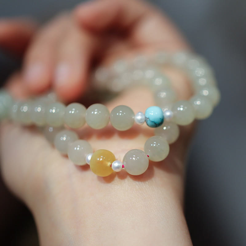 925 Sterling Silver Hetian Jade Double Peace Buckle Lotus Luck Double Wrap Bracelet