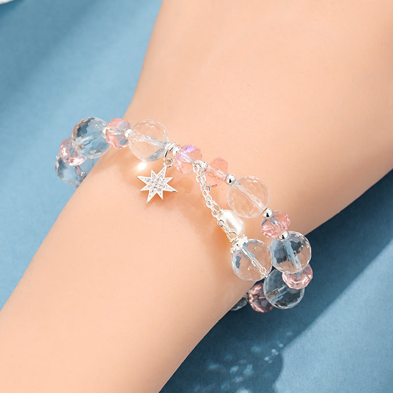 White Crystal Pink Crystal Protection Star Charm Bracelet