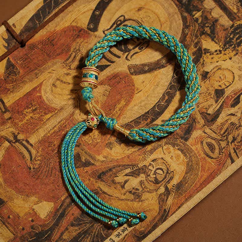 Handmade Tibetan Prayer Wheel & Endless Knot Braided Red String Bracelet
