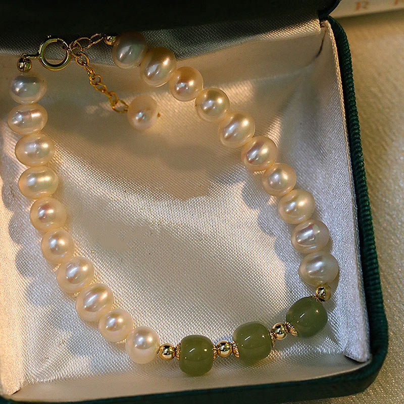 14K Gold Plated Natural Pearl & Hetian Jade Sincerity Bead Chain Bracelet
