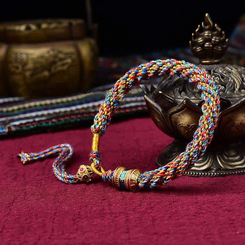 Handmade Tibetan Prayer Wheel & Endless Knot Braided Red String Bracelet