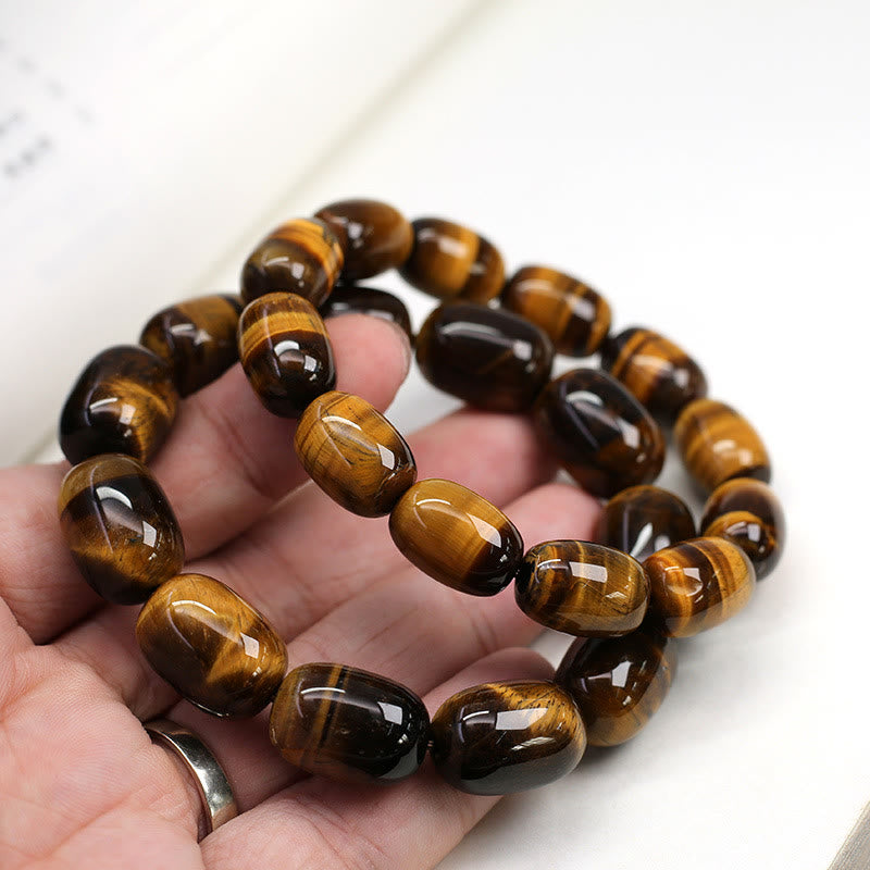 Natural Polished Tiger Eye Barrel Bead Grounding Bracelet