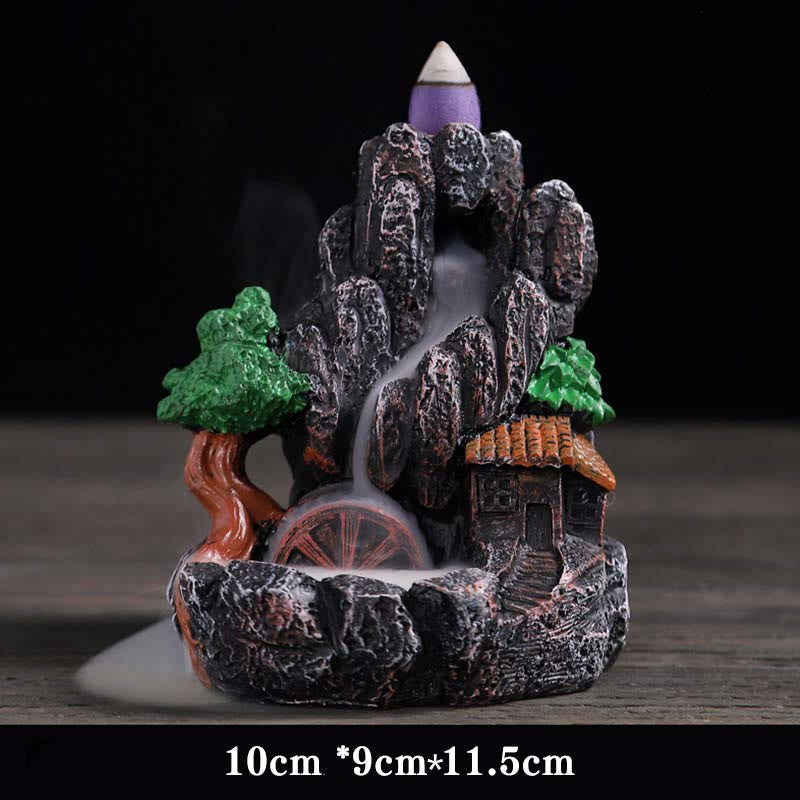 Zeniora Mountain Bridges Resin Backflow Incense Burner for Meditation