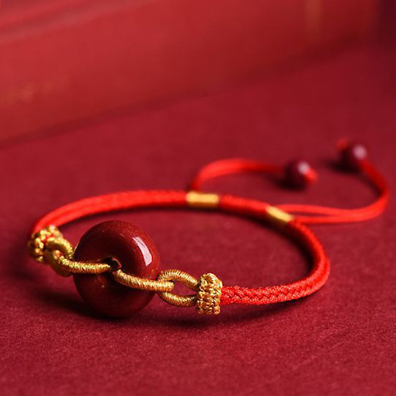 Handmade Cinnabar Ping An Kou Peace Buckle Braided Red String Bracelet