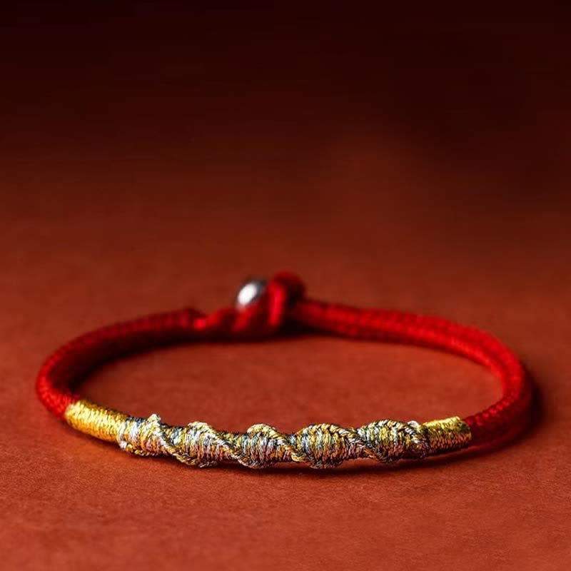 Hand-Braided Red String Bracelet with 925 Sterling Silver Accents