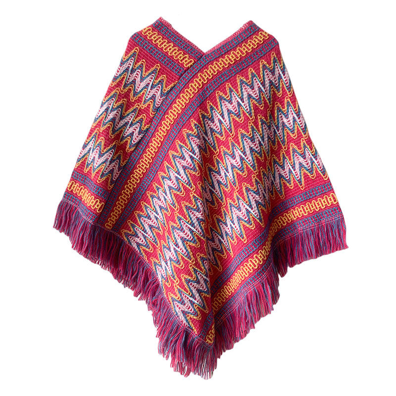 Tibetan Shawl Striped Knitted Tassels Pullover Winter Cozy Travel Scarf Wrap