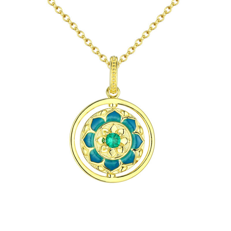 925 Sterling Silver Lotus Flower Floral Zircon Enlightenment Rotatable Necklace Pendant