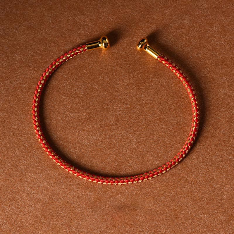 Handmade Minimalist Braided Red String Bracelet with Gold and Copper Accents