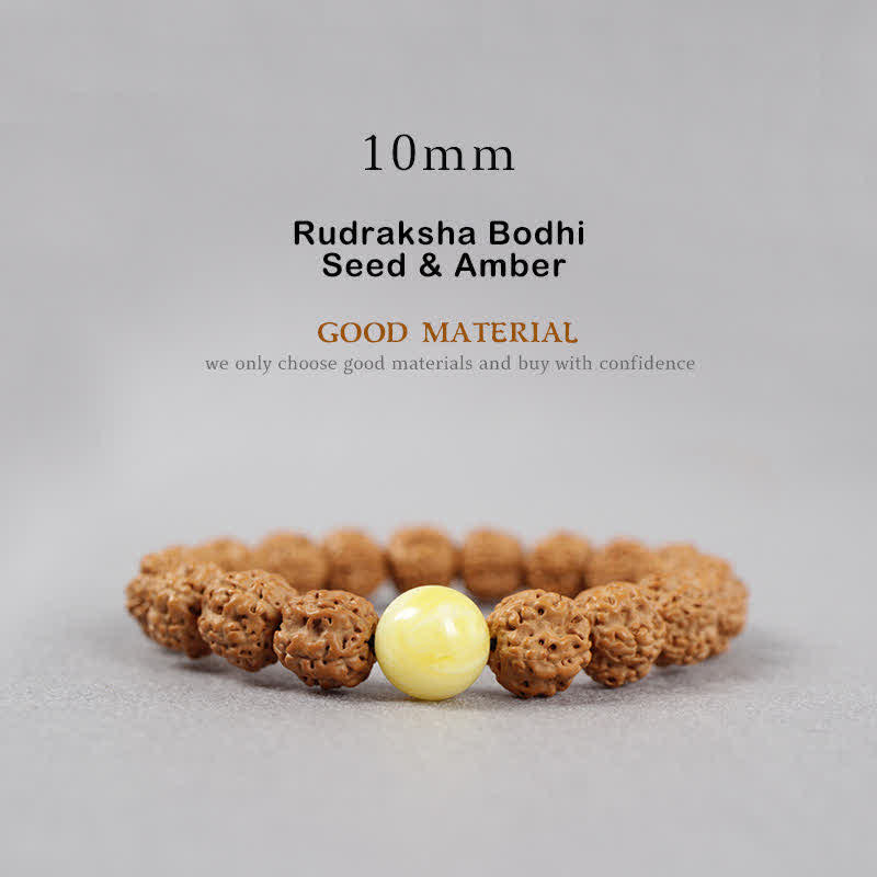 Tibet Rudraksha Bodhi Seed Dzi Bead Amber Turquoise Wealth Bracelet