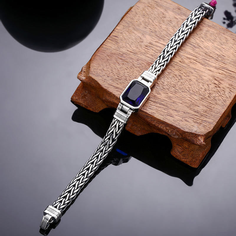 Retro Blue Acrylic Dragon Keel Braided Design Healing Wealth Buckle Bracelet