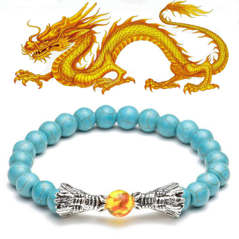 White Turquoise Lava Rock Dragon Blessing Beaded Bracelet