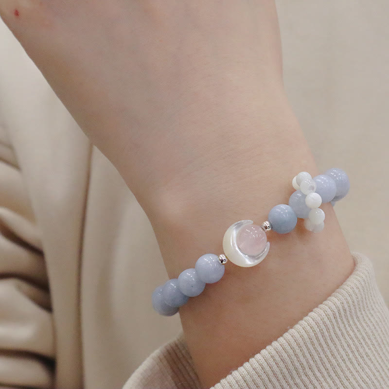925 Sterling Silver Crescent Moon Natural Gemstone Charm Bracelet