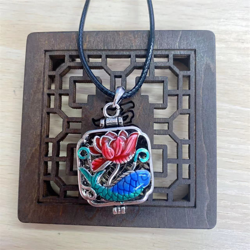 Koi Fish Lotus Copper Coins Luck Ghau Prayer Box Necklace Pendant
