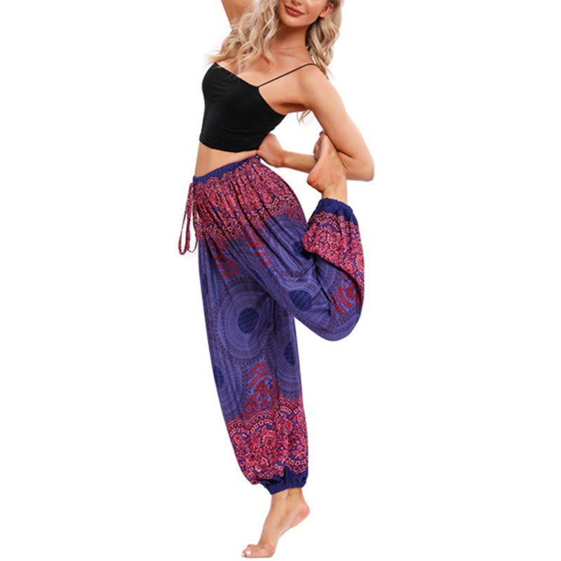 Breathable Smocked Floral Print Mindful Movement Harem Pants