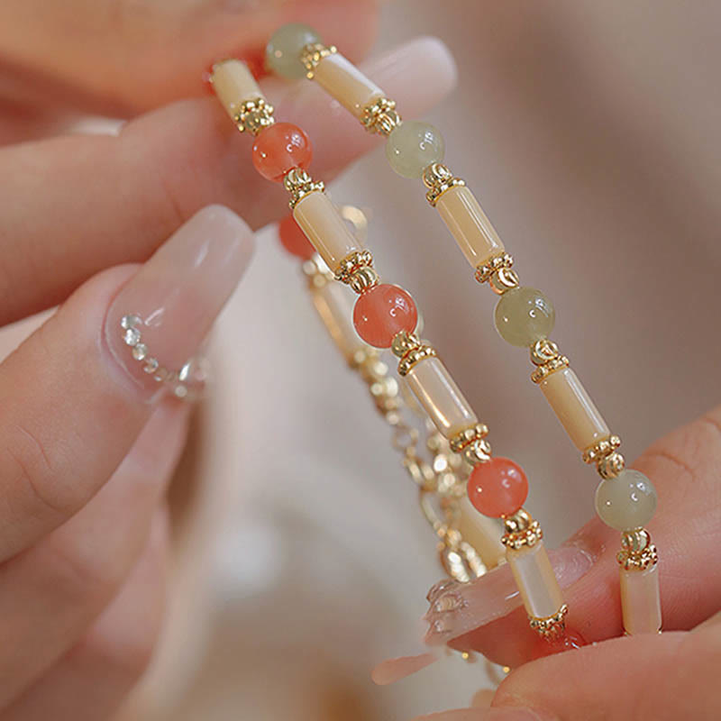 Tridacna Stone Red Agate Hetian Jade Blessing Bracelet