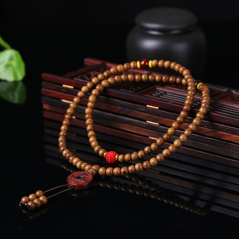 108 Mala Beads Peach Wood Bodhi Seed Lotus Prayer Meditation Bracelet