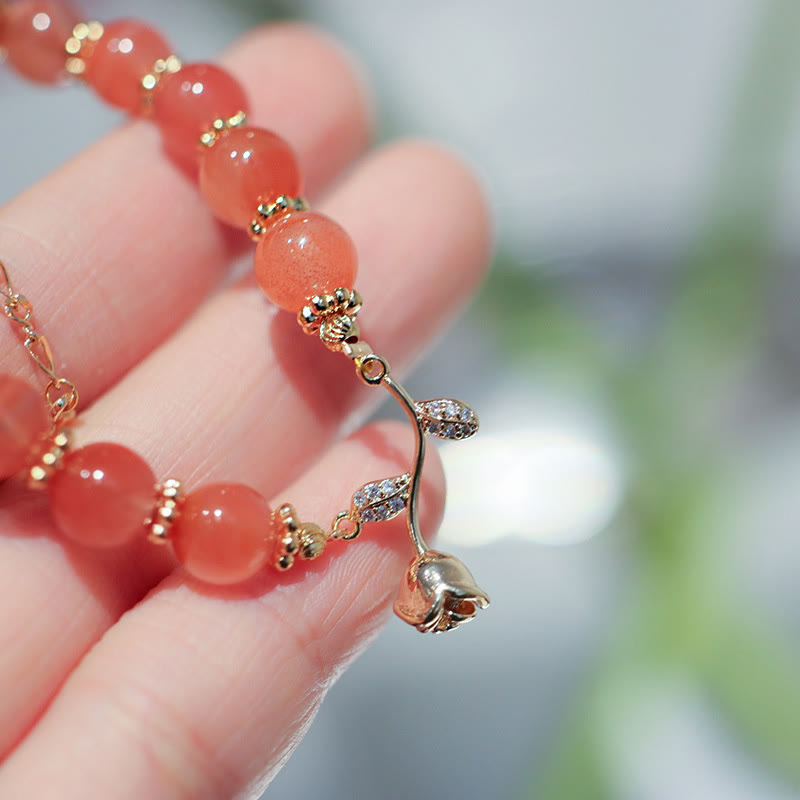 Natural Red Agate Rose Confidence Calm Chain Bracelet