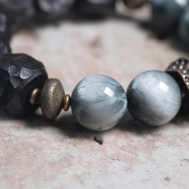 Eagle's Eye Stone Ebony Wood Copper Confidence Couple Bracelet