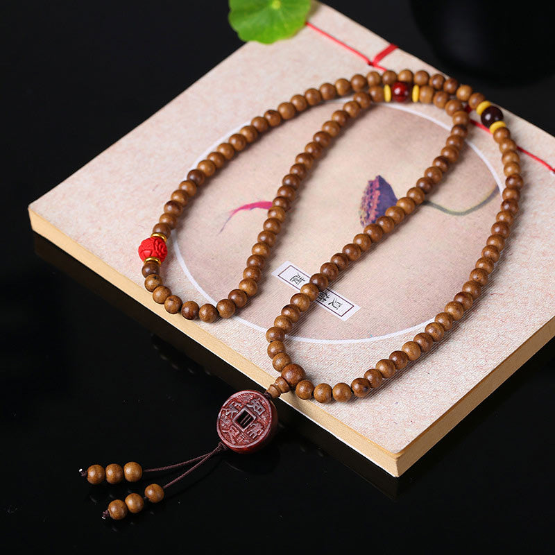 108 Mala Beads Peach Wood Bodhi Seed Lotus Prayer Meditation Bracelet