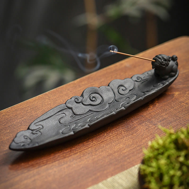 Auspicious Clouds Pixiu Healing Ceramic Stick Incense Burner Decoration
