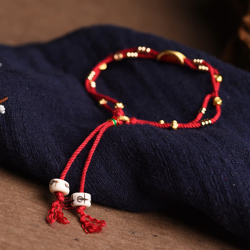 Handmade Braided Red String Bracelet with Cinnabar Dumpling Beads & Endless Knot