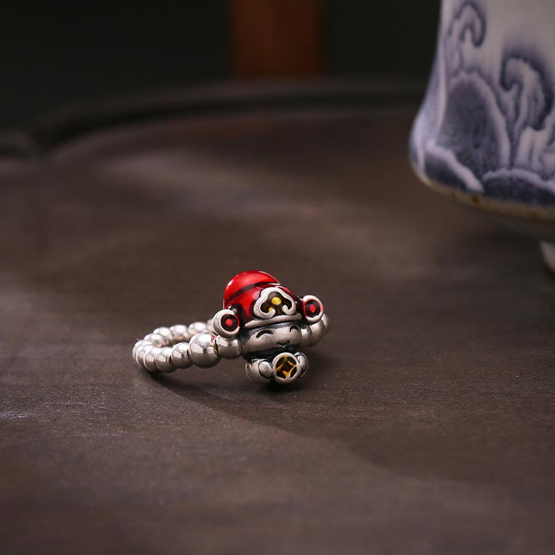 Mixed-Metal 925 Sterling Silver & Copper God of Wealth Chinese Coin Ring