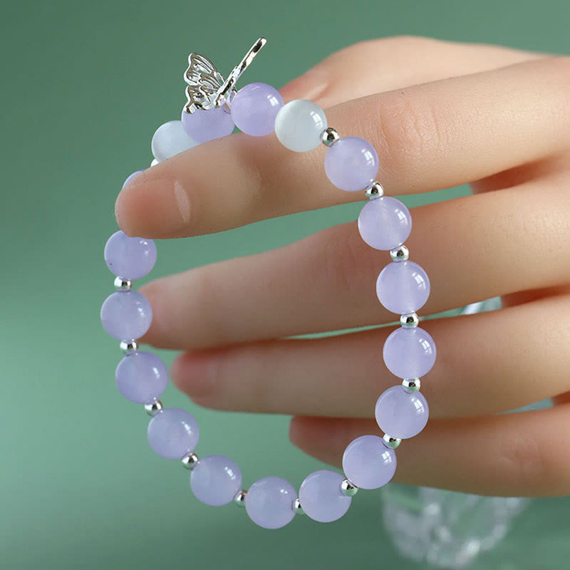 Blue Chalcedony Pink Crystal Purple Chalcedony Butterfly Energy Bracelet