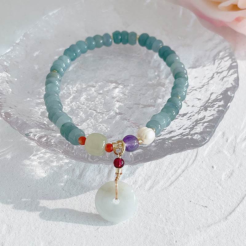 Natural Hetian Jade Pearl Peace Buckle Fu Character Gourd Money Bag Strawberry Quartz PiXiu Luck Bracelet