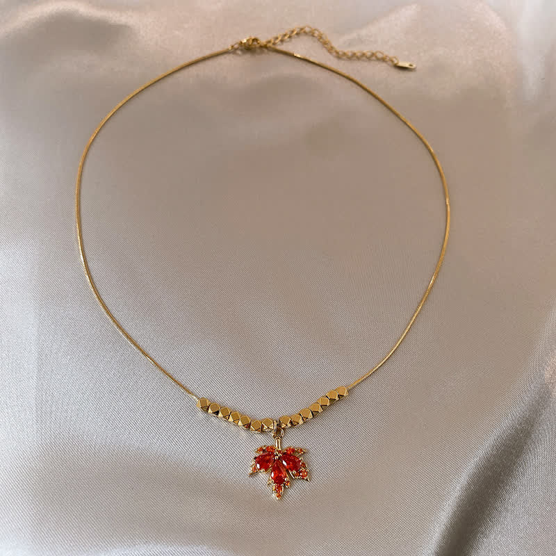 Maple Leaf Zircon Luck Necklace Pendant Ring Earrings