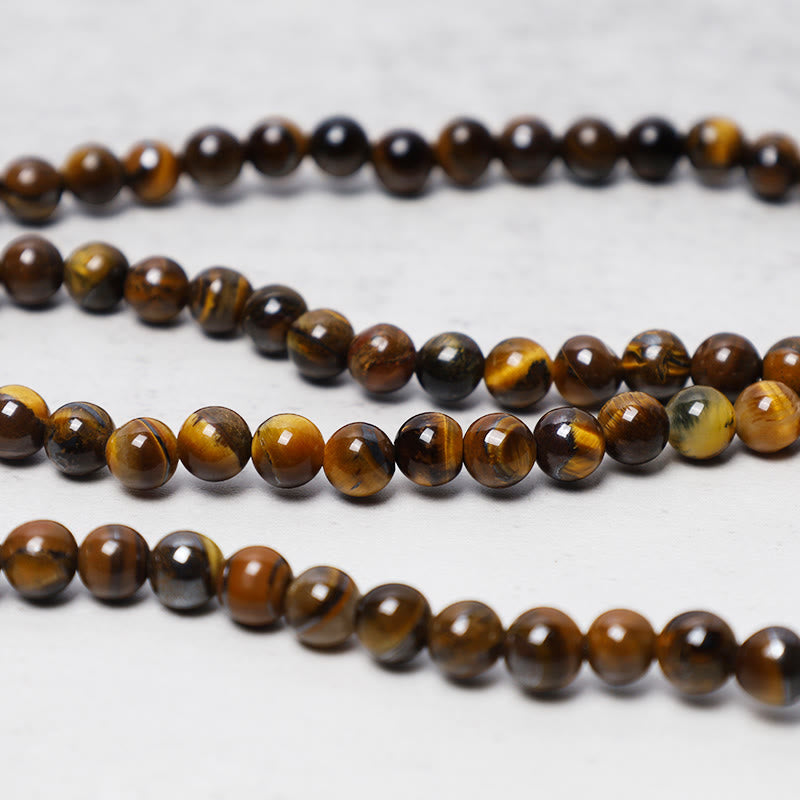 Tibetan 108 Natural Tiger Eye Gemstone Prayer Mala Necklace Bracelet