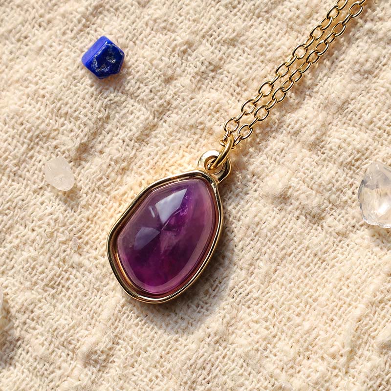 Natural Gemstone Blessing Pendant Necklace with Amethyst and Rose Quartz