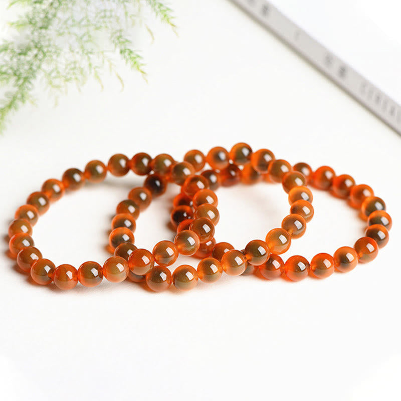 Natural Polished Candy Agate Round Bead Energy Bracelet