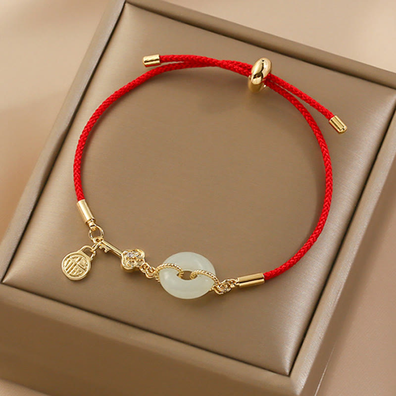 "Wishing You Peace and Protection" Jade Red Rope Bracelet Includes Gift Message Card
