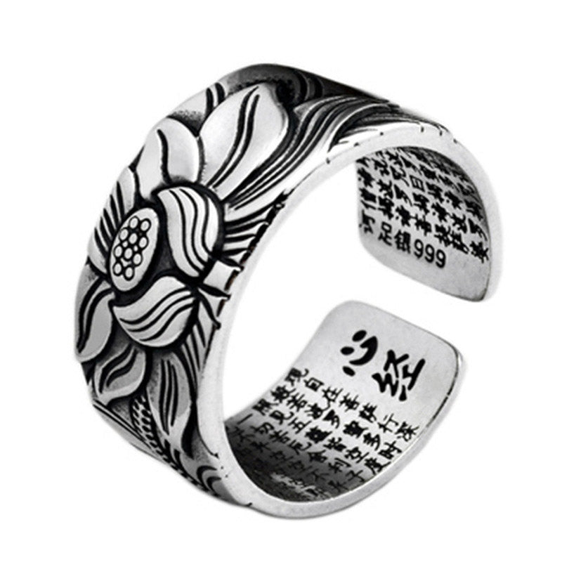 Tibetan Lotus White Copper Enlightenment Ring