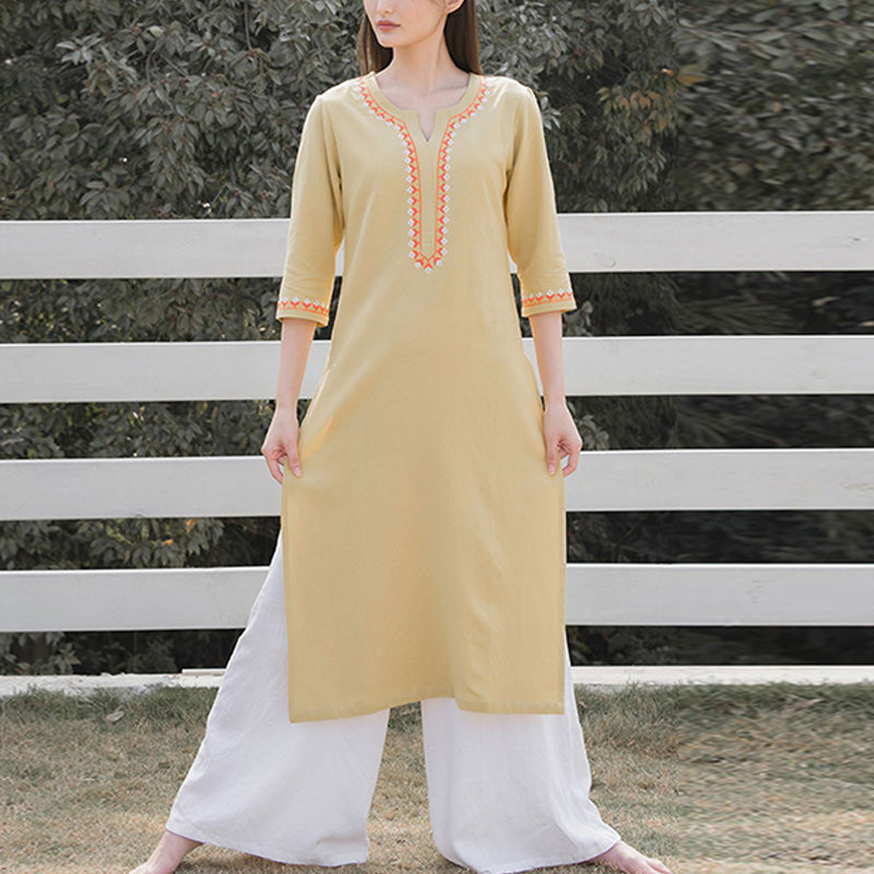 2Pcs V-neck Embroidery Yoga Clothing Zen Meditation Cotton Linen Top Pants Women's Set