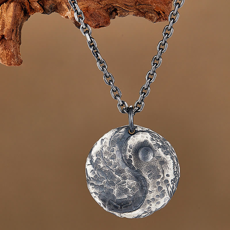 990 Sterling Silver Yin Yang Hammer Texture Harmony Necklace Pendant