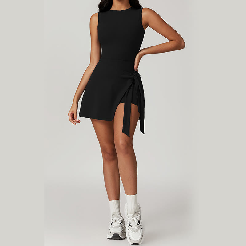 Solid Color Sports Tennis Yoga Lace-up Women Sports Dress