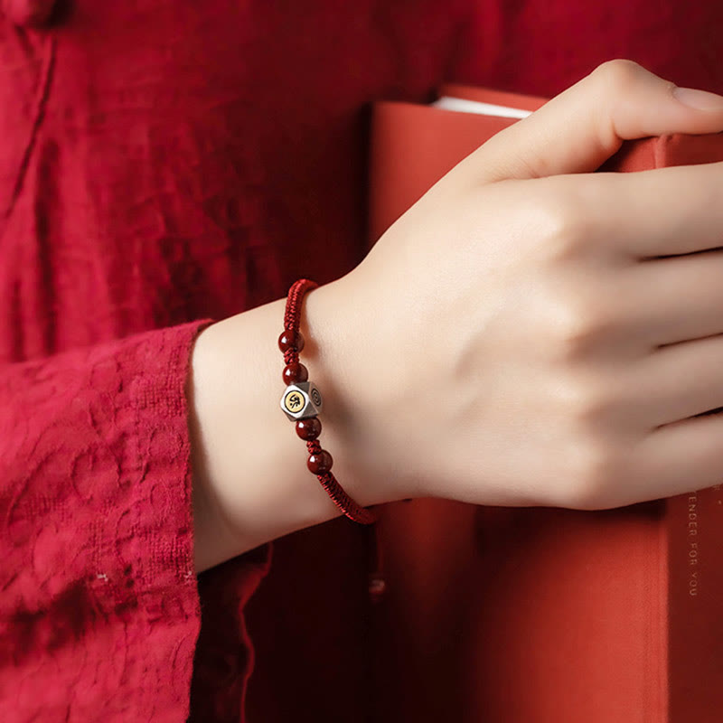 925 Sterling Silver Chinese Zodiac Natal Buddha Cinnabar Calm Bracelet